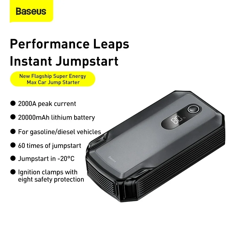 

Baseus 20000mAh Jump Starter Power Bank 2000A 12V Portable Car Battery Starter Emergency AUTO Booster Starting Device Jump Start