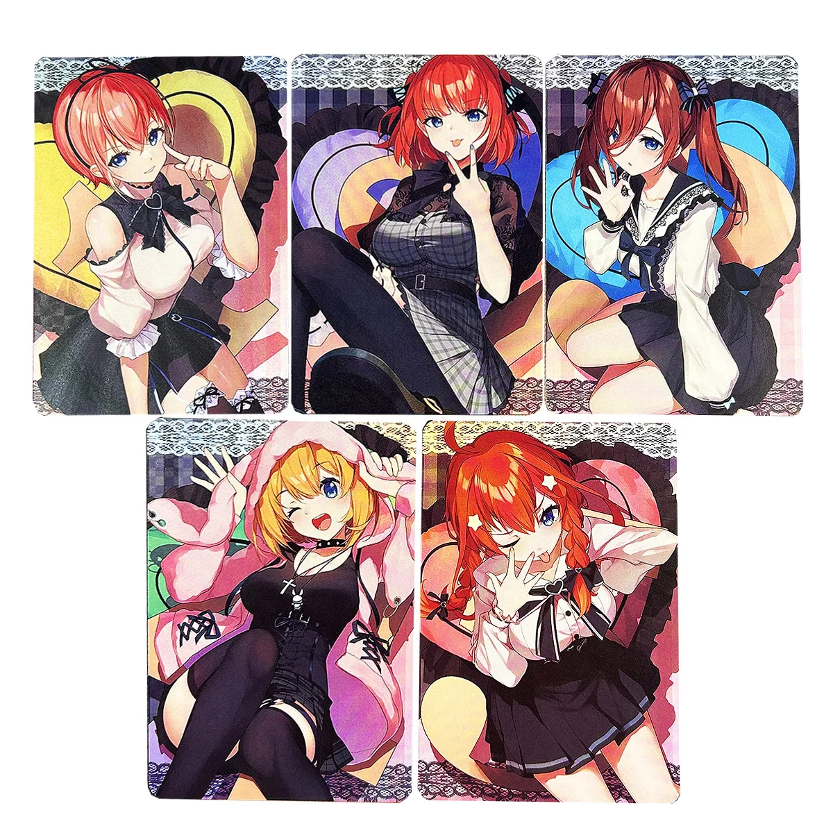 

5Pcs/set Diy Self Made The Quintessential Quintuplets Kawaii Card Refraction Color Flash Anime Peripheral Cards Gift Toys