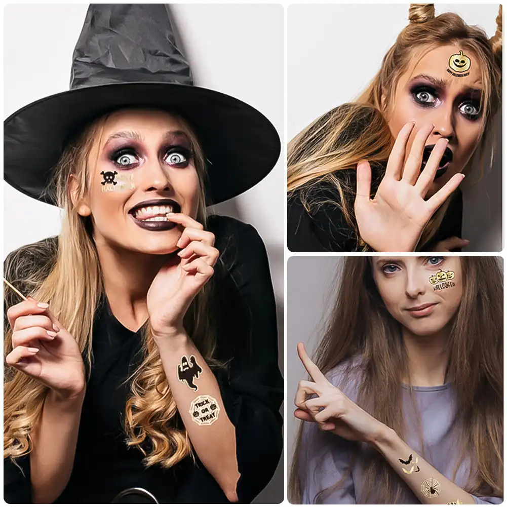 1Pc Waterproof Temporary Tattoo Sticker Halloween Punk Pumpkin Bat Candy Ghost Fake Tatto Flash Tatoo Tato for Children