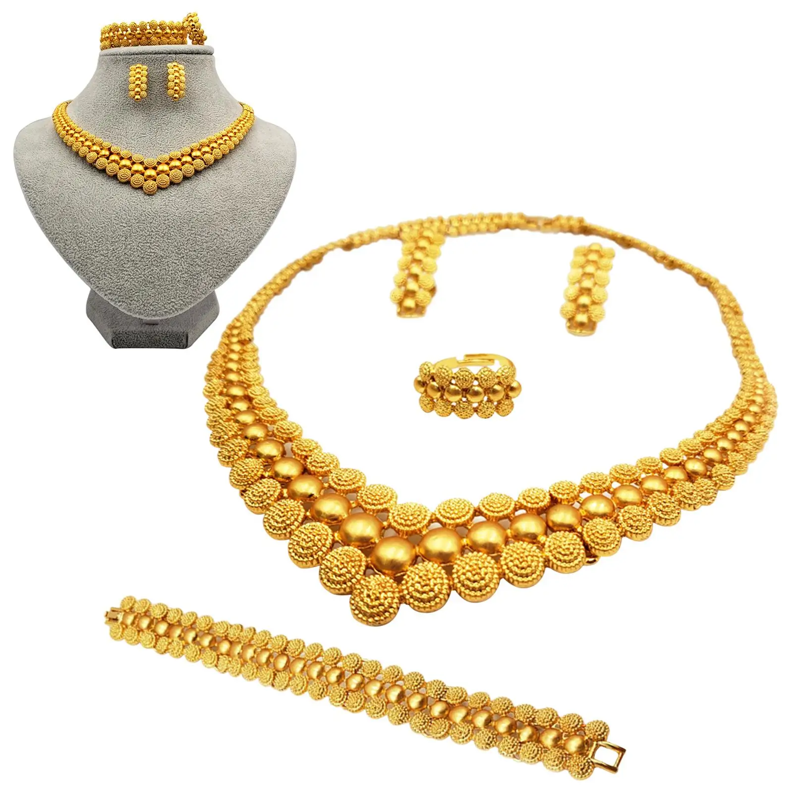 Nigeria Gold Color Jewelry Set Choker Elegant Necklace for Eastern Bridal