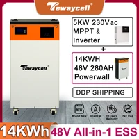 Tewaycell 48V 280Ah Powerwall 14KW LiFePO4 batterie au Lithium intégré 5kw onduleur MPPT ESS système d'énergie solaire domestique ue noTax 1