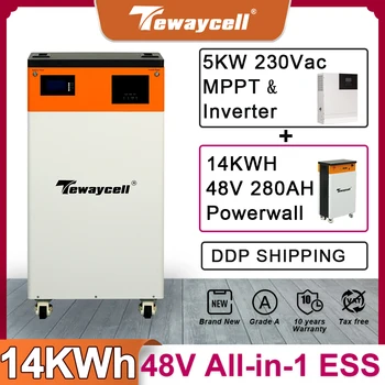Tewaycell 48V 280Ah Powerwall 14KW LiFePO4 แบตเตอรี่ลิเธียมในตัว 5kw อินเวอร์เตอร์ MPPT ESS บ้านระบบพลังงานแสงอาทิตย์ EU noTax 1