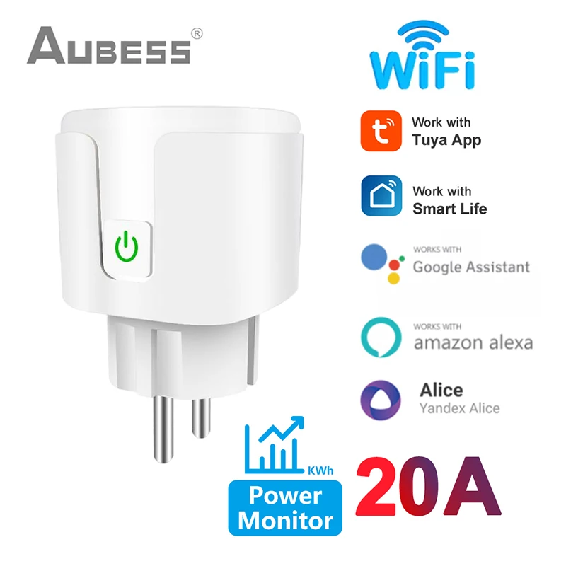 Tuya Wifi Smart Plug 20a Socket Power Monitor Timer 4200w Compatible Alexa  - Smart Remote Control - Aliexpress