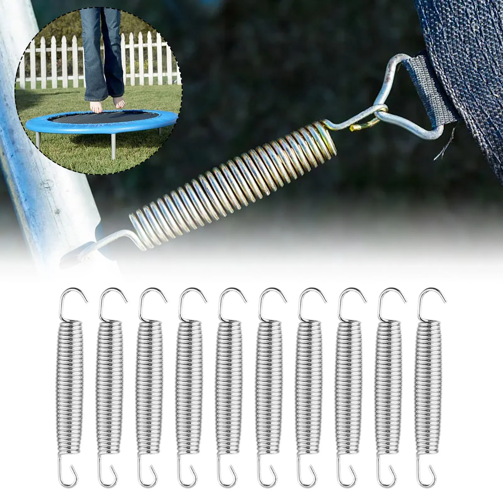 Trampoline Springs 10pcs 70 Carbon Steel Corrosion-resistant Good Elasticity Uniform Force New Waist Drum Design High Strength