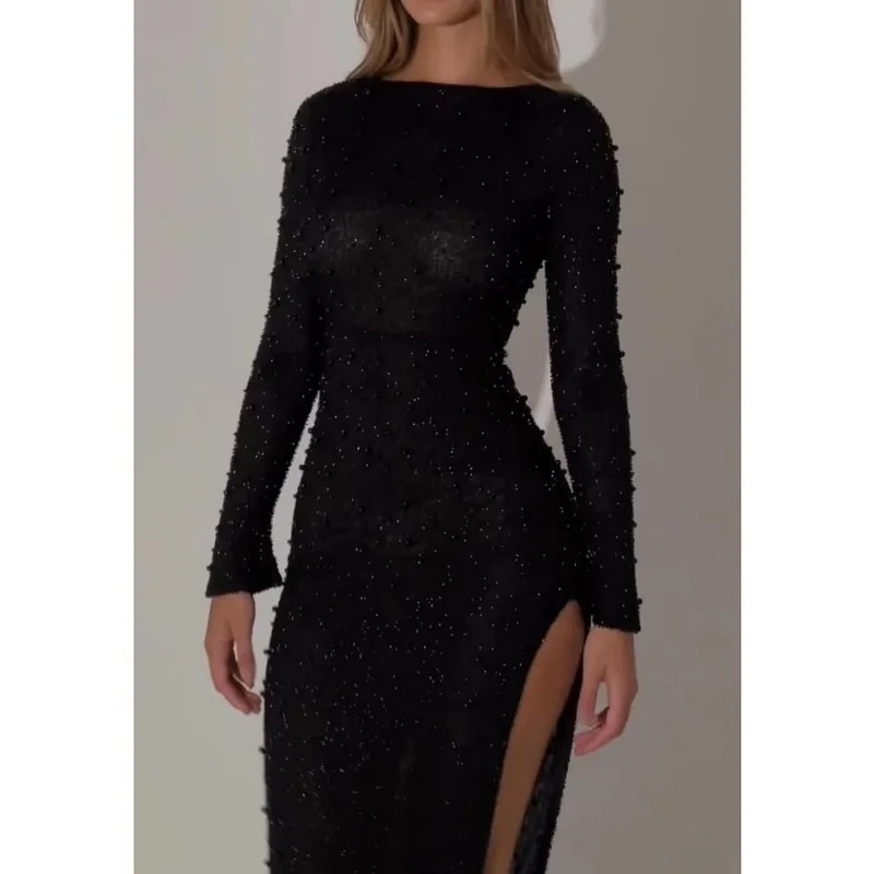 

Autumn & Winter Women Sexy Printed Slit Long Sleeve Wrap Hip Dress Temperament Commuting Women's Fashion Pullover Party Dresses
