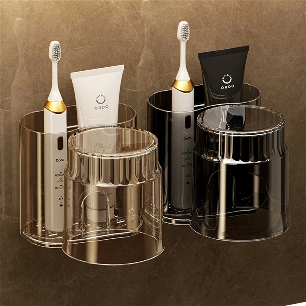 Wall Mounted Toothbrush Holder Set With Mouthwash Cup Bathroom_voghion.com
