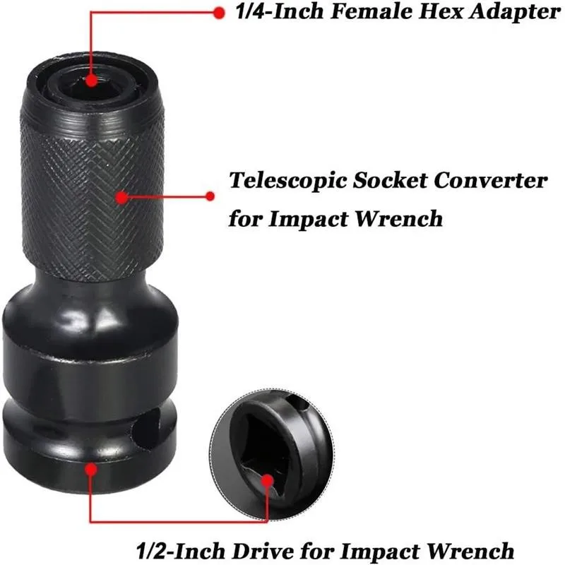 1/2" Square To 1/4" Hex Ratchet Socket Wrench Socket Adapter Spanner Set Drive Converter Universal Adaptive Impact Tool 5