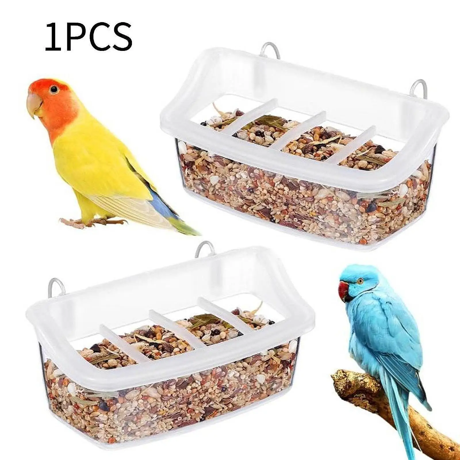Parrot Feeder for Cage Clear Accessories Washable 360 Degree Visibility Outdoor Easy to Install Bird Food Bowl Feeding Dish
