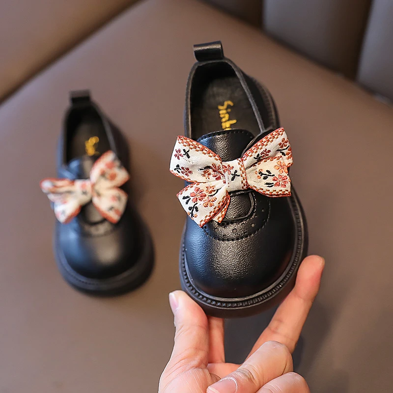 Spring Children's Leather Shoes Embroidery Bowknot Kids Mary Jane Shoes Causal School Thick Bottom Girls Princess Single Shoes 2