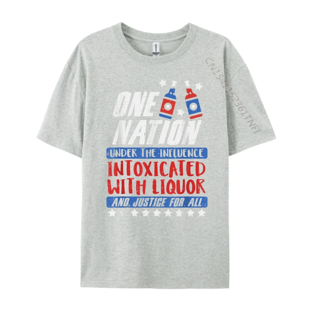 One Nation Liquor Usa 4th Crew Neck Tshirts Summer Tops & Tees Short Sleeve Newest Pure Cotton Graphic Tops Shirts Printed Mens One Nation Liquor Usa 4th Of July Party Drinking Team_B11788 gray