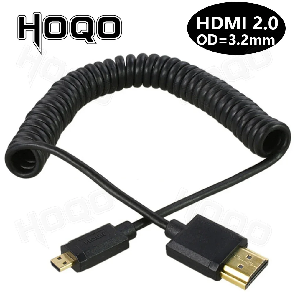 Cavo A Spirale 90° Mini HDMI A HDMI 2.1 - 8K Ultra HD, 48 Gbps, Lunghezza Estensibile 30-100 Cm, Per Fotocamera, DSLR, Monitor, TV, Laptop