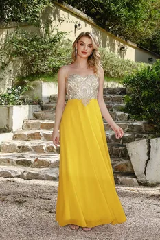 BABYONLINE فساتين وصيفة الشرف مع تنورة شيفون مطرزة بالذهب وتدفق، مثالية لحفلات الزفاف والمناسبات الرسمية 6