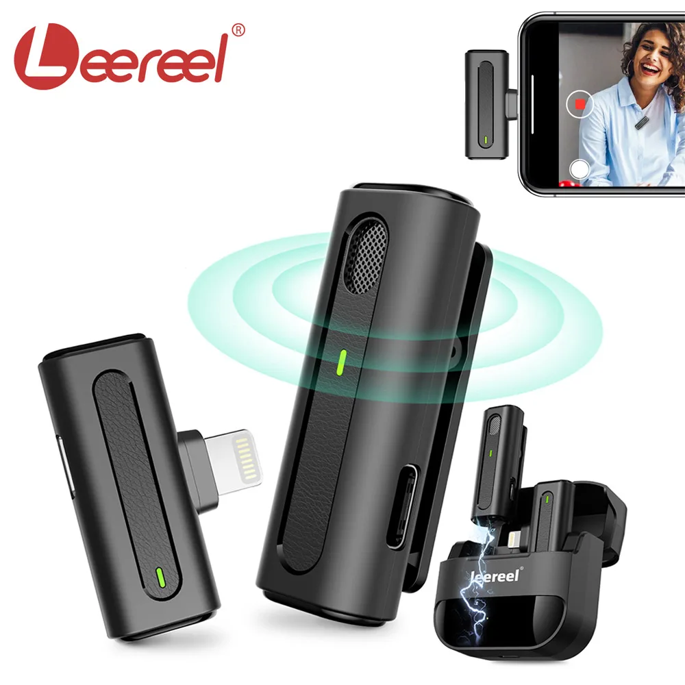 

Leereel M9 Wireless Lavalier Microphone Portable Audio Video Recording Plug Play Mic For IPhone Live Game Mobile Phone Camera