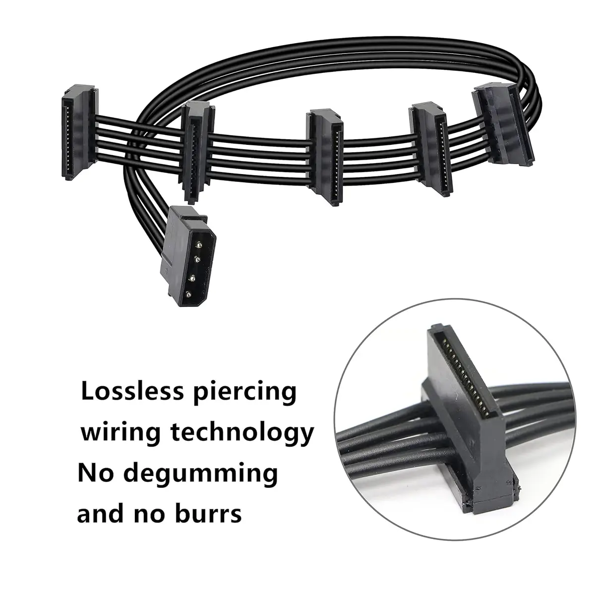 High Quality 1 Pcs Practical Durable PC Server 4 Pins IDE Molex 1 to 5 SATA Power Cable Adapter Splitter Cables 18AWG Black 40cm — view 2