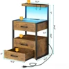 Nightstands Set of 2 , 3 Drawers Night Stands with Charging Station, Rustic Brown Bedside Tables with Storage Shelves, 2