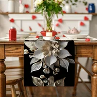 1 Piece of Elegant White and Gold Floral Table Runner, Durable Polyester Fiber, Rectangular |   Perfect Suitable for Holiday Meals and Outdoor Parties 2