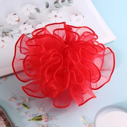 Elegant Ruffled Organza Hair Scrunchie - Multi - Color Chiffon Hair Tie for Stylish Everyday & Party Looks (Red)
