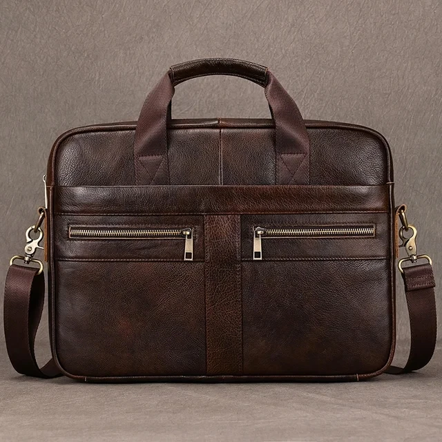 Luufan Genuine Leather Men's Business Handbag 15" Laptop Briefcase Bag Male A4 Document Shoulder Message Computer Bag Work Tote 6