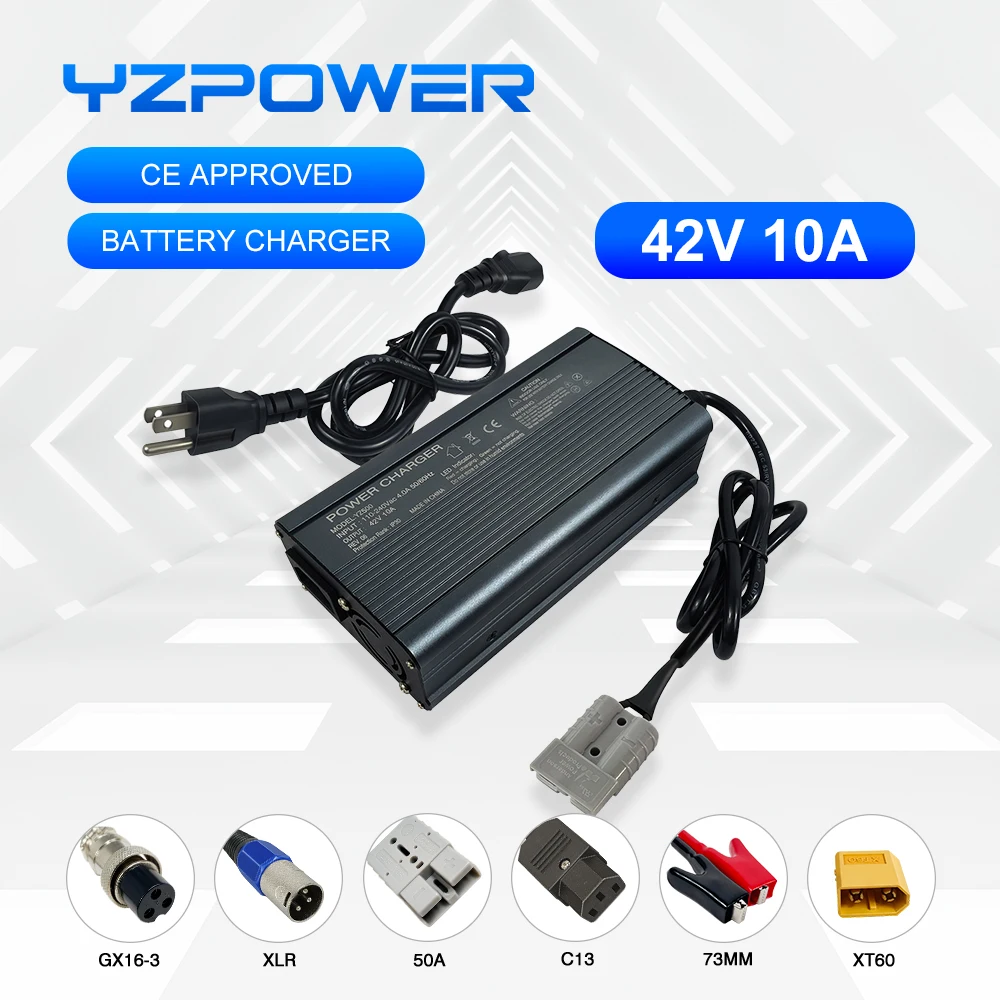 YZPOWER 42V 10A 10S Lithium Battery Charger  For 48V  High Quality Fast Charging Helper With Cooling Fans With Output Plug helper