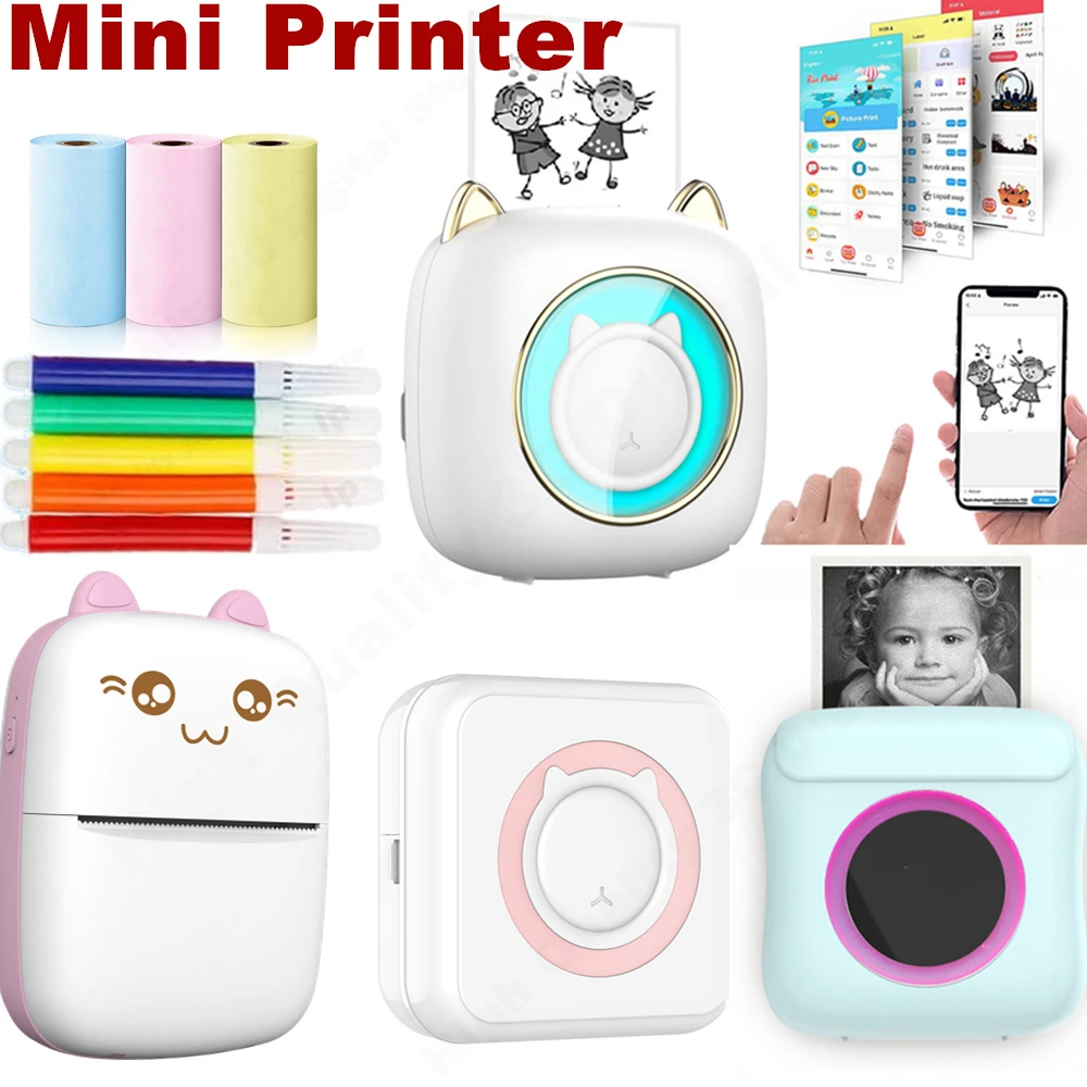 Mini Portable Printer Cute Cat Printer Thermal Printing 53mm Sticker