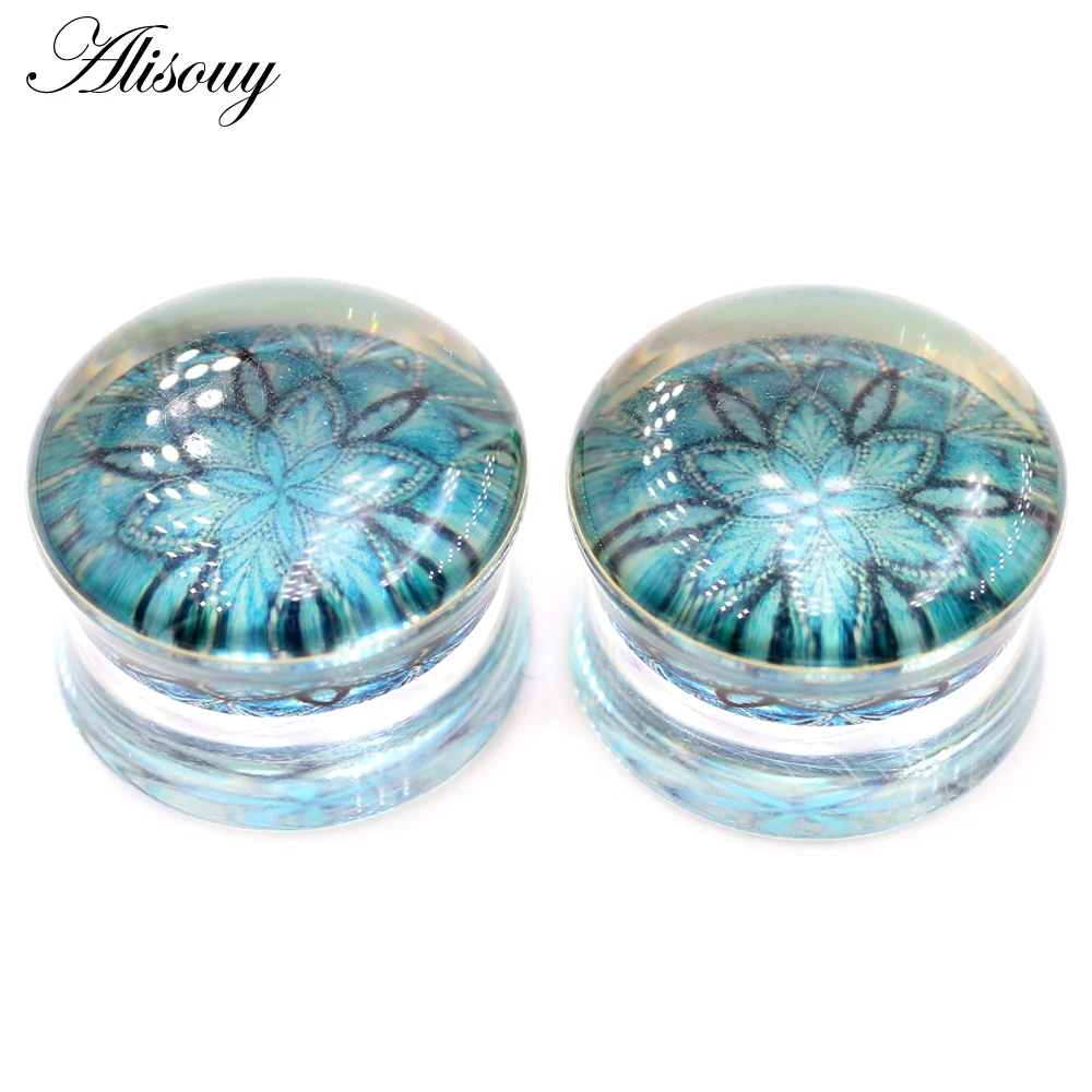 Alisouy 2pcs Transparent Acrylic Flower Cross Ear Gauges Tunnels Plugs Flesh Stretcher Expander Earrings Piercing Body Jewelry 5