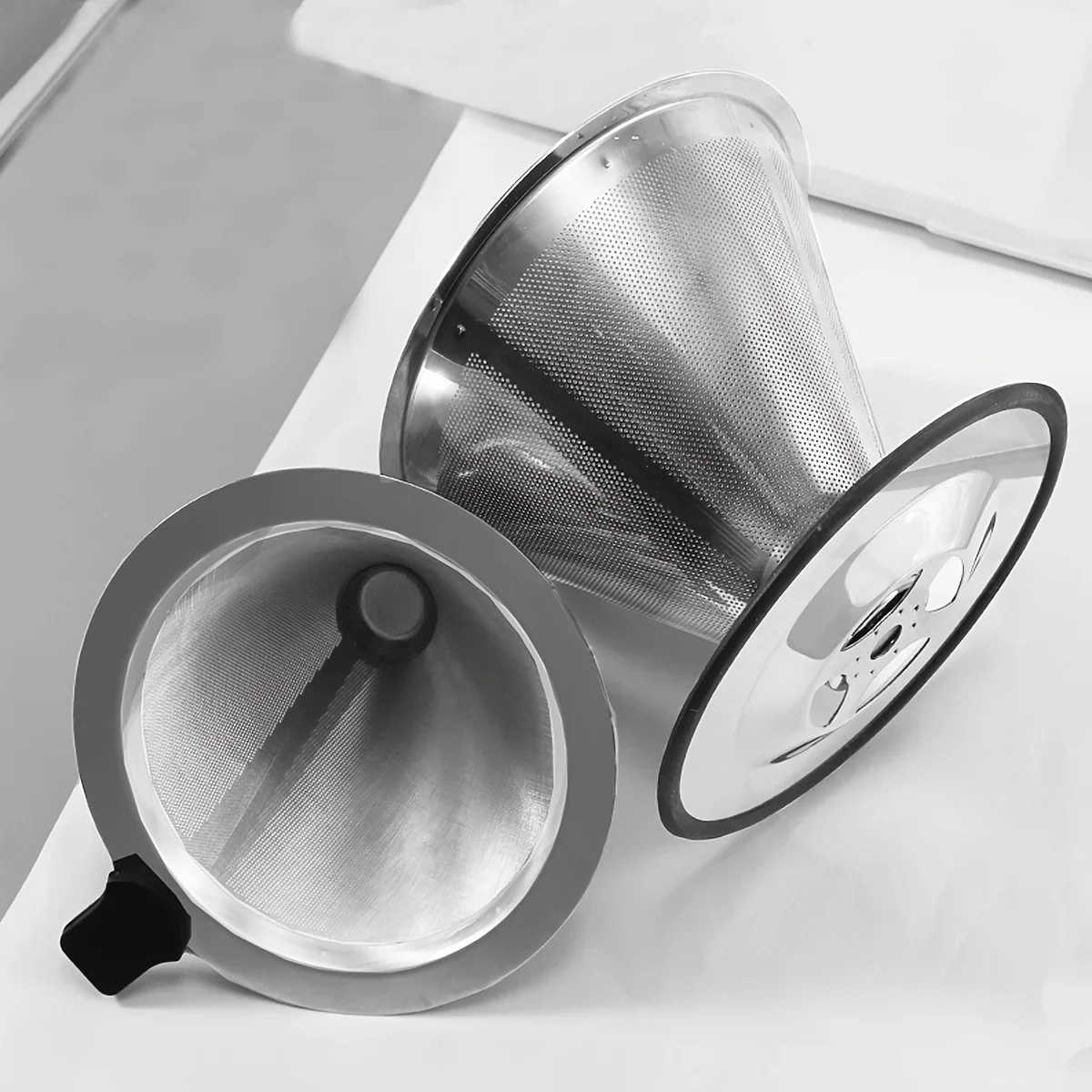 1pc Double-Layer 600 Mesh Fine Coffee Filter, Food Grade 304 Stainless Steel Coffee Funnel Coffee Dripper, For Fine Drip Brewing
