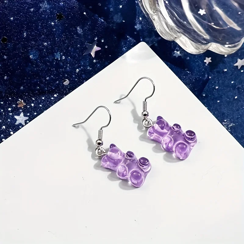 Candy Bear Charm Drop Earrings Colorful Resin Transparent Bear Ear Jewelry Gift For Kids Children Girls Accessories 3 Pairs dangle earrings drop earrings animal earrings