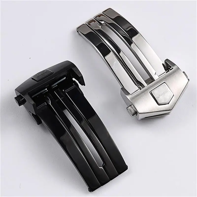 SCHIK 18 20mm Black Silver Solid Stainless Steel Deployment Clasp For Tag Heuer Watchband Folding Buckle