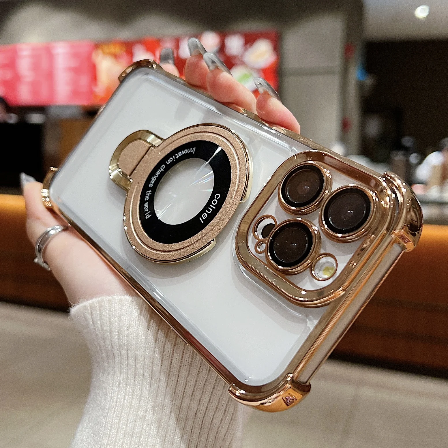 Elegant Magnetic Stand Case with Shockproof Design and Magsafe Compatibility