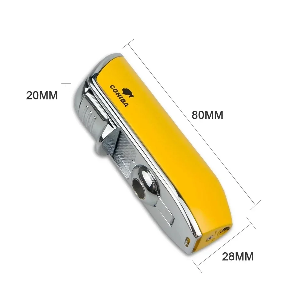 New COHIBA Lighter Metal 3 Jet Butane Torch Lighter Cigar Stamping Bar Sharp Lighter Cigar Knife Cigar Scissor For Gift（No Gas） 4