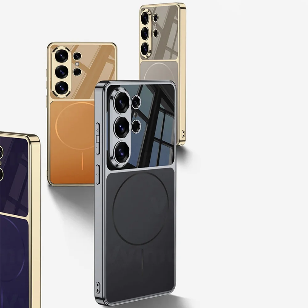 Luxury Plating Magnetic Matte Phone Case with Lens Protection & Shockproof Bumper
