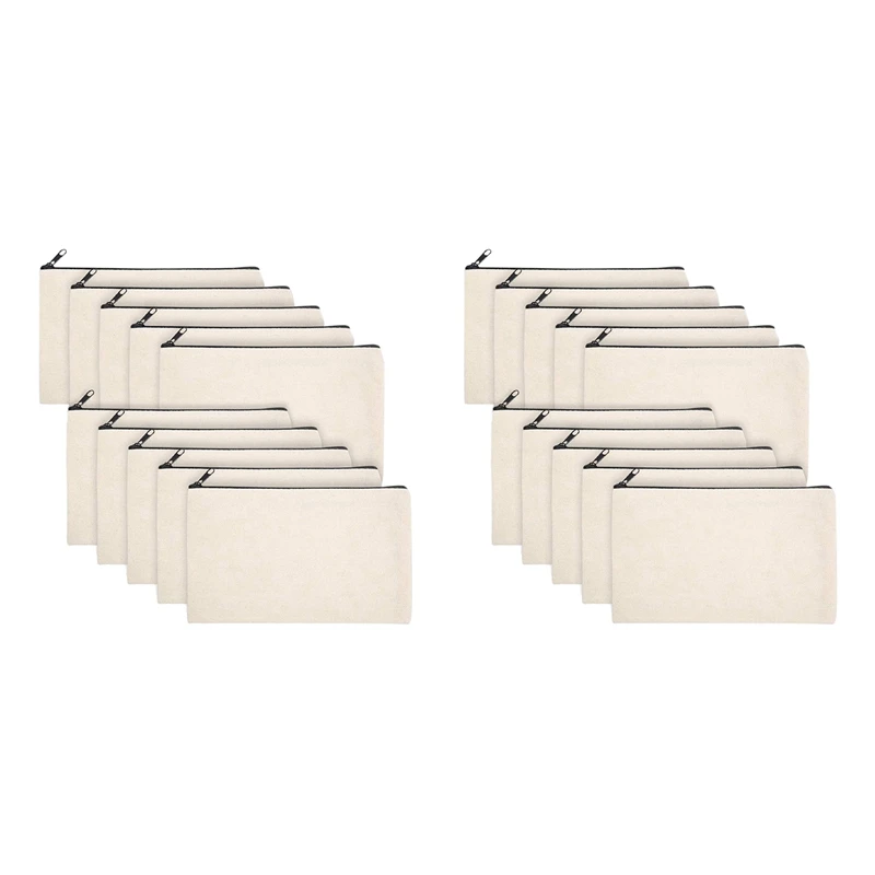 

20 Pcs Blank DIY Craft Bag Canvas Pen Case Blank Makeup Bags - Canvas Pencil Bag Cotton Canvas Cosmetic Bag Travel Bag