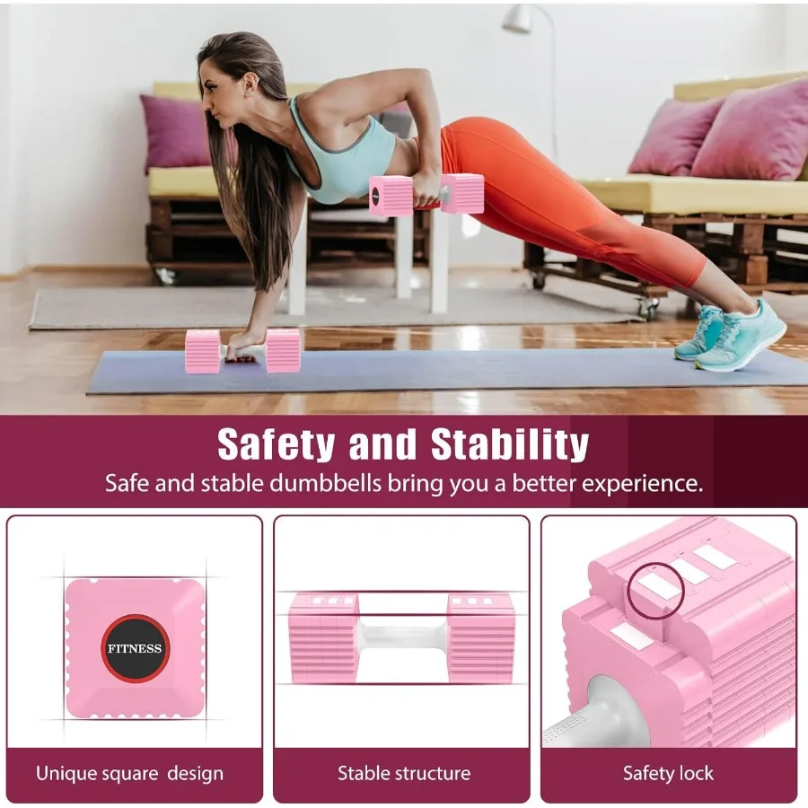 Adjustable Weight Dumbbells Set of 2, 3.4lb/5.7lb/8lb/10.3lb/12.6lb Each Hand Weight Sets for Women/Men, Adjustable Dumbbells Se