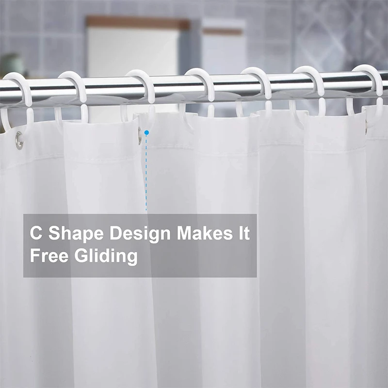 Plastic C Shaped Shower Curtain Hooks White C Type Ring Hook Bathroom Shower Curtain Liner Hanger Drape Glide Loop Clip