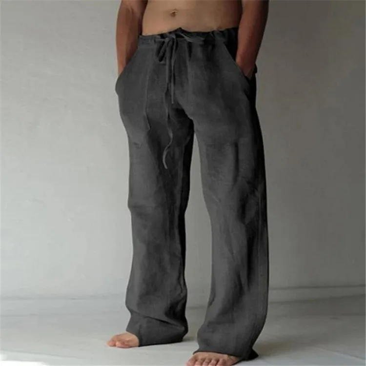 Casual Men's Cotton Linen Pants Fashion Solid Pocket Drawstring Baggy Trousers Comfort Loose Wide Leg Pant Streetwear Sweatpants wide leg pants