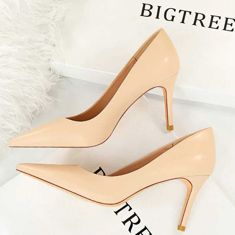 BIGTREE-신발, 여성 7.5 Cm 힐, Pu 가죽, 여성 펌프, 직업, OL 사무실 신발, 뾰족한 새끼 고양이 힐, 숙녀 신발