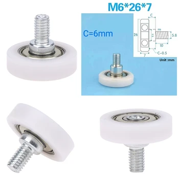 1PC 6*26*7 M6 Window Track Accessories External Thread Arc Spherical Convex Wheel Stainless Steel Screw Bearing Roller Door