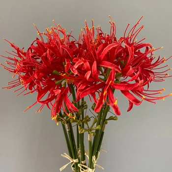 Artificial Flowers Red Spider Lilies Silk Flowers Outdoor Fake Plants Long Branch Fake Flower For Home Garden Decoration 1