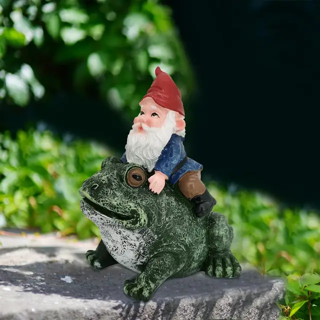 Gg Gyanta Dekoráció Törpe Lovaglás Békák Kerti Szobor Kültéri Dekorációs Ajándék - Image 5