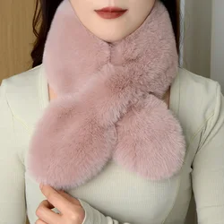 Korean Solid Double Sided Imitation Rabbit Fur Plush Scarf Winter Warm Outdoor Neck Protection Thicken Windproof Women's Bib
