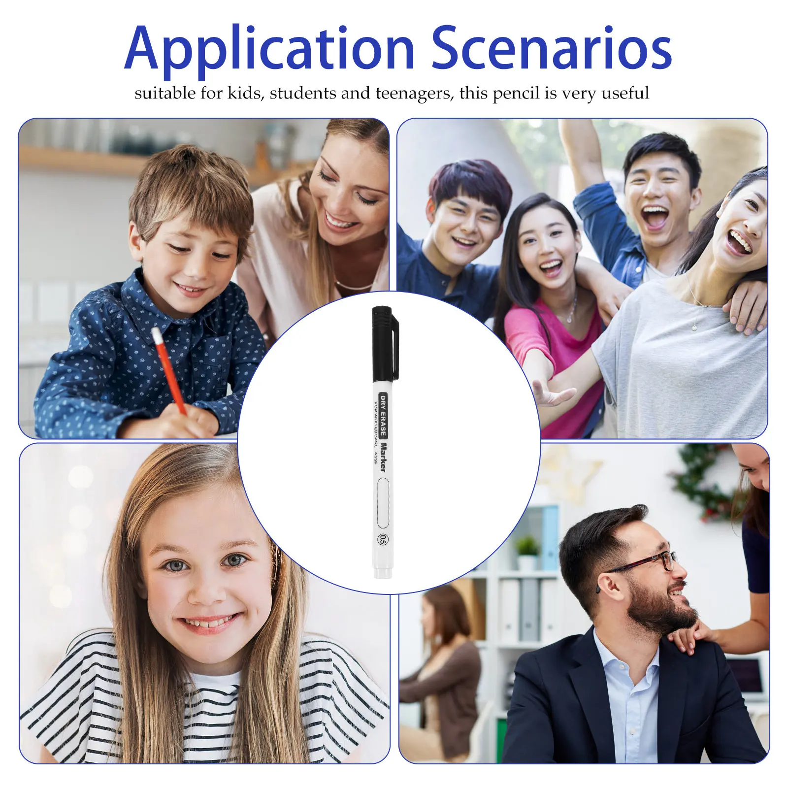 10Pcs 얇은 팁 드라이 지우기 마커 부드러운 필기감 편안한 그립 번짐 없음 교육용 사무실 가정용 긴 수명