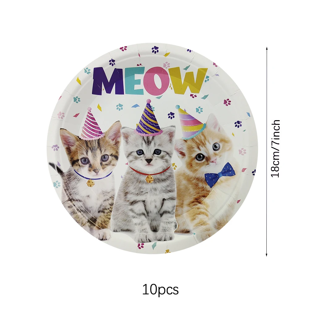 thumbnail image 1 of Decoración para fiesta de cumpleaños de gatos, lindo gatito, vajilla desechable, platos de papel, vasos, pancartas, suministros para fiestas temáticas de gatos para niños, 1 of 5