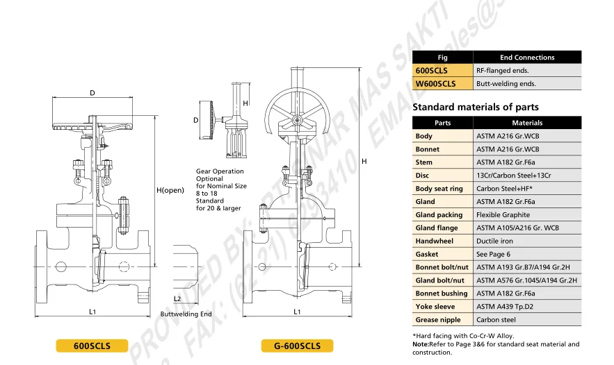 

Class 600 cast carbon steel gate valve