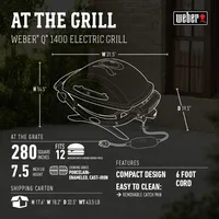 Electric Grill ,Heat Element, Removable Catch Pan, Porcelain-Enameled, Cast-Iron Cooking Grates, Grey 2