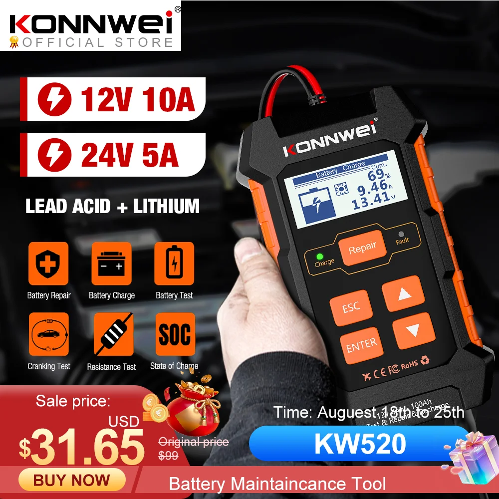 KONNWEI KW700 Autobatterie Tester Mit Drucker - 12V/24V Diagnosegerät