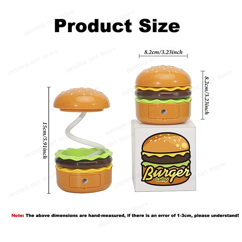 Cute Hamburger LED Desk Lamp Creative Burger Light Rechargeable Cartoon Night Light Eye Protection Kids Reading Lamp