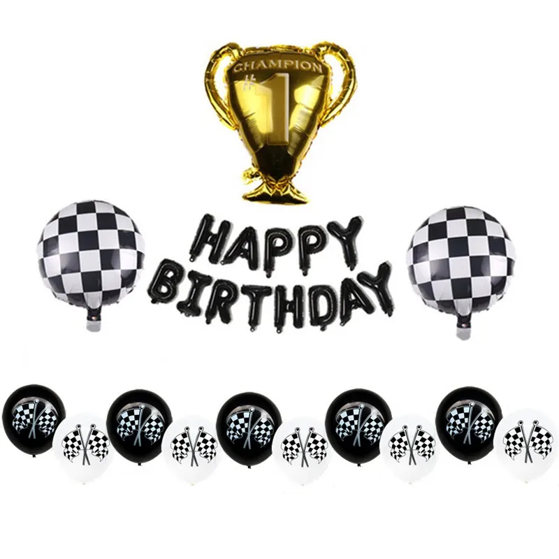 

14pc Racing Cars Racing Flags Theme Happy Birthday Balloon Set