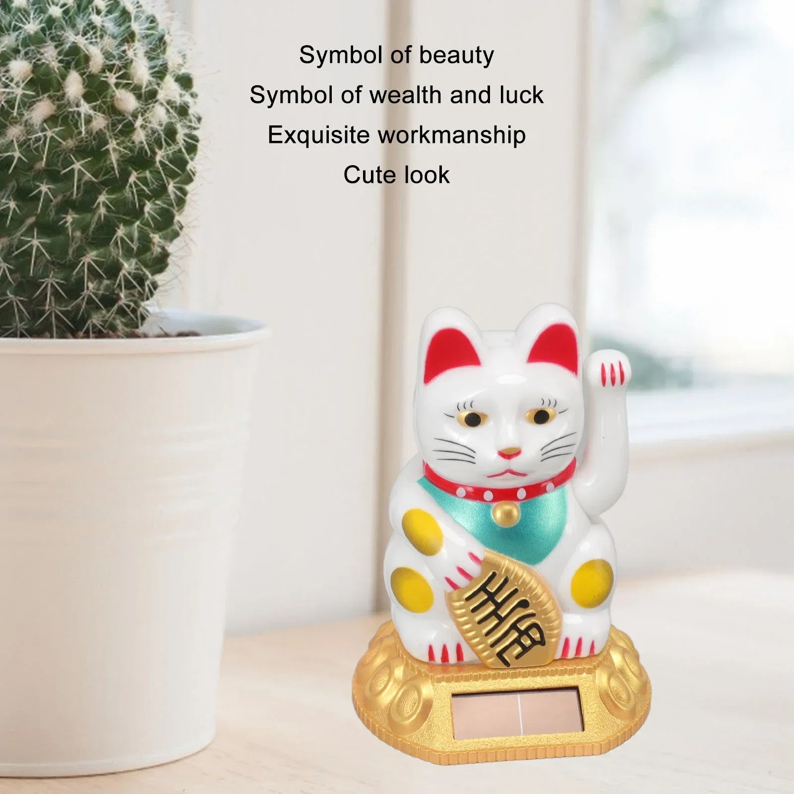 Chinese Lucky Cat Decoration Figurine Gold White Waving Arm Solar Light Induction Animal Statue Home Car Ornaments 3