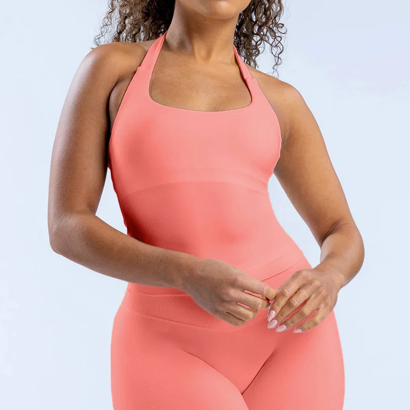 Women's Fitness Top Gym Beautiful Back Bra Running Workout Halter Impact Longline Strappy Top Sports Yoga Vest Underwear