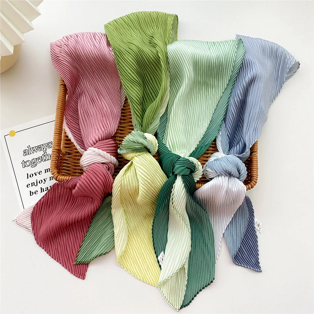 

Spliced Long Pleated Scarf Women Four Seasons Korean Fashion Casual Art Student Neckerchief Decoration Girls Hairbands Scarves